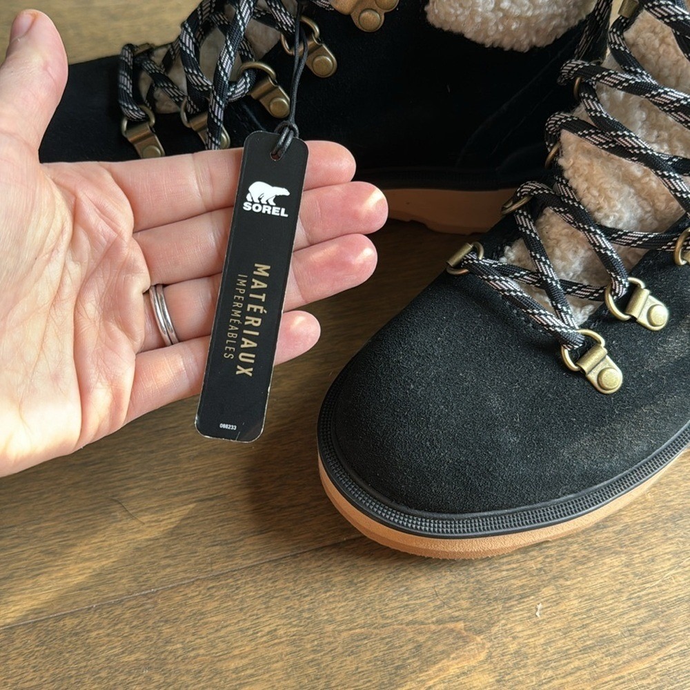 SOREL HI-LINE HIKER COZY - BLACK - LEATHER shoe 6.5 - Picture 6 of 10